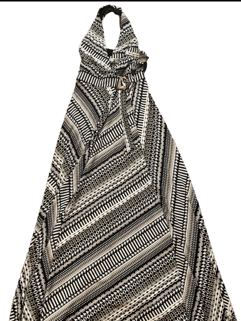 White House Black Market Halter Maxi Dress 00 Black White Geometric Belted